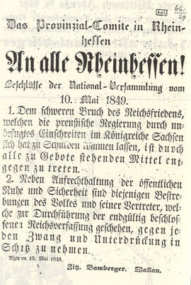 Abb. 3: Aufruf des Provinzialkomitees Rheinhessen zur Durchsetzung der Verfassung