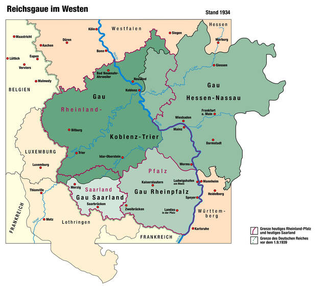 Karte 1: Die Reichsgaue im Westen um 1933